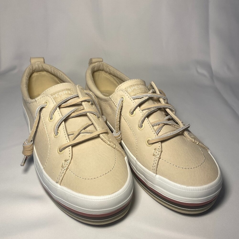 Sperry Crest Vibe Womens 7.5 Cream Multi Stripe Platform Sneaker Boat Shoe EC